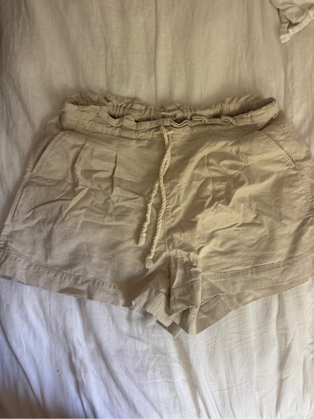 Madewell High-Waist Linen-Blend Drawstring Shorts - Cream